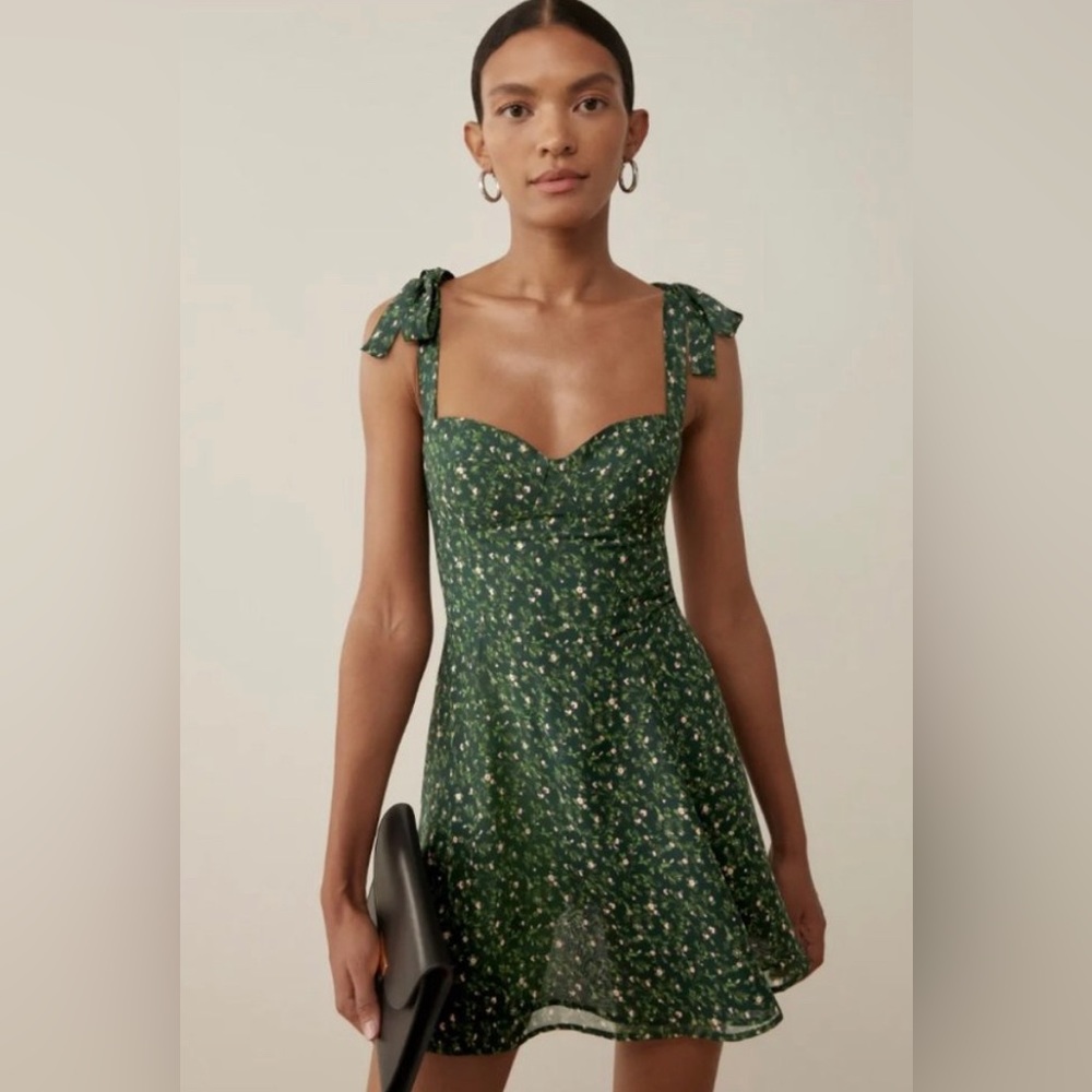 Green floral Reformation sun dress